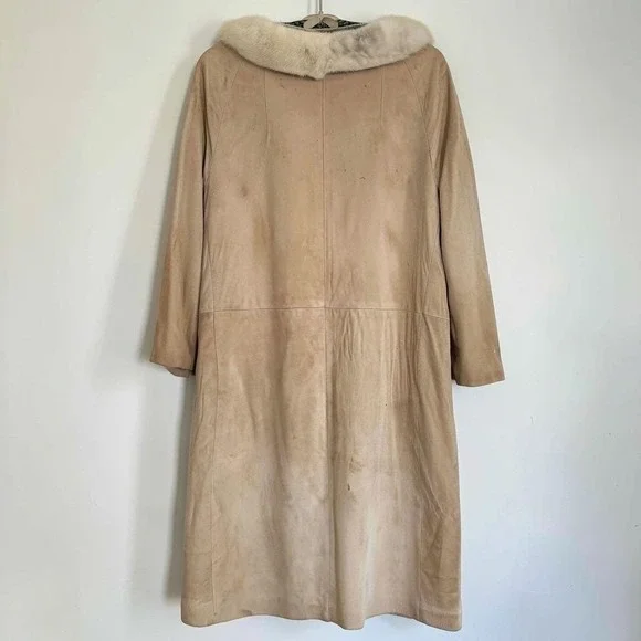 Vintage Saks Fifth Avenue Suede Blonde Mink Collared Mod 1960s Coat Medium - Picture 3 of 12